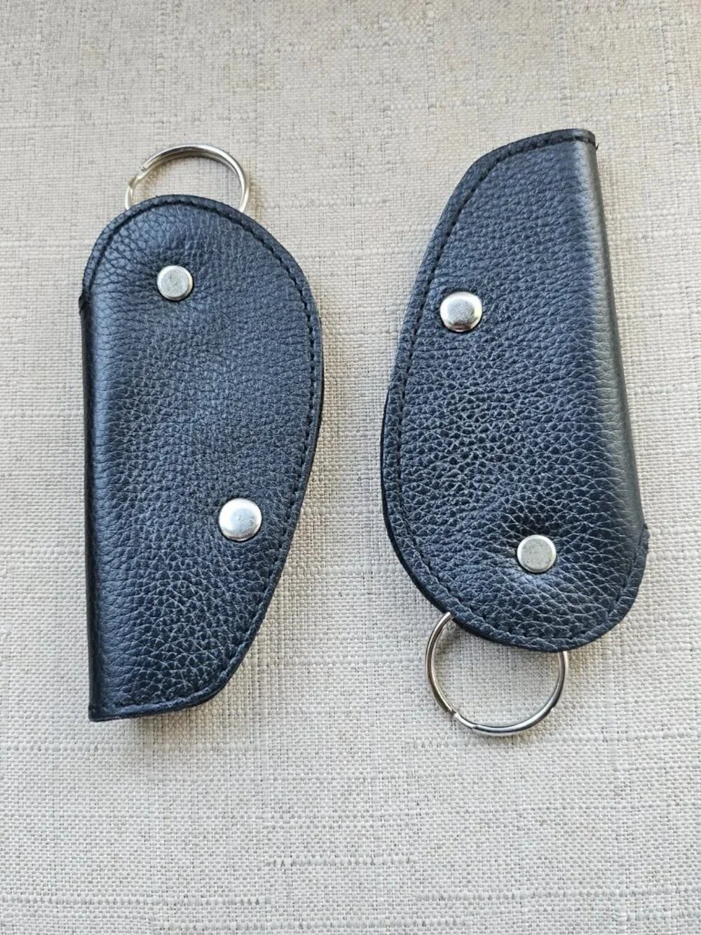 Lot of 2 Key Fob Keychain Black Handmade Genuine Leather Leaf Shape Keys